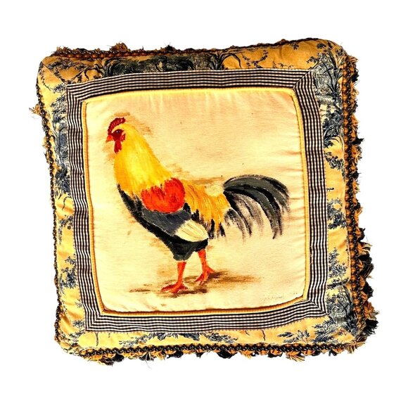 Angela Resendiz Rooster Throw Pillow Hand Painted Vintage Fabric Shabby …